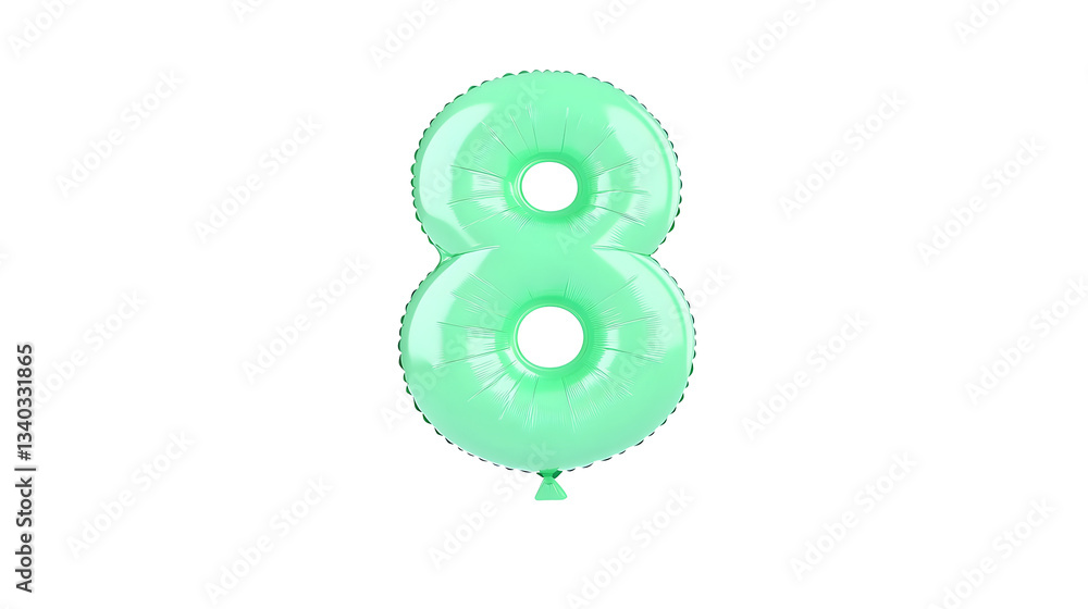 Fototapete a glossy three dimensional metallic green number 8 foil balloon floating in mid air with reflections