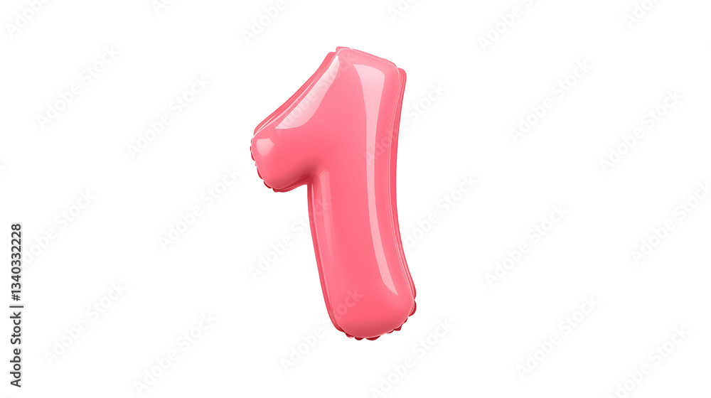 Leinwandbilder A vibrant and glossy pink foil balloon in the shape of the number 1 floating independently with a reflective metallic surface  The soft lighting creates highlights and shadows