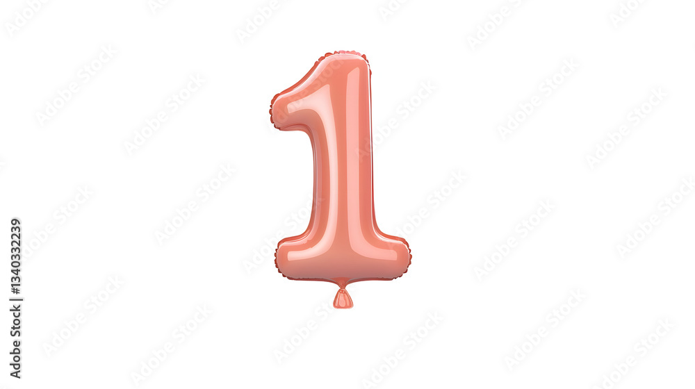Fototapete A vibrant and glossy metallic pink number 1 foil balloon floating effortlessly in a simple minimalist studio setting with smooth lighting and reflections