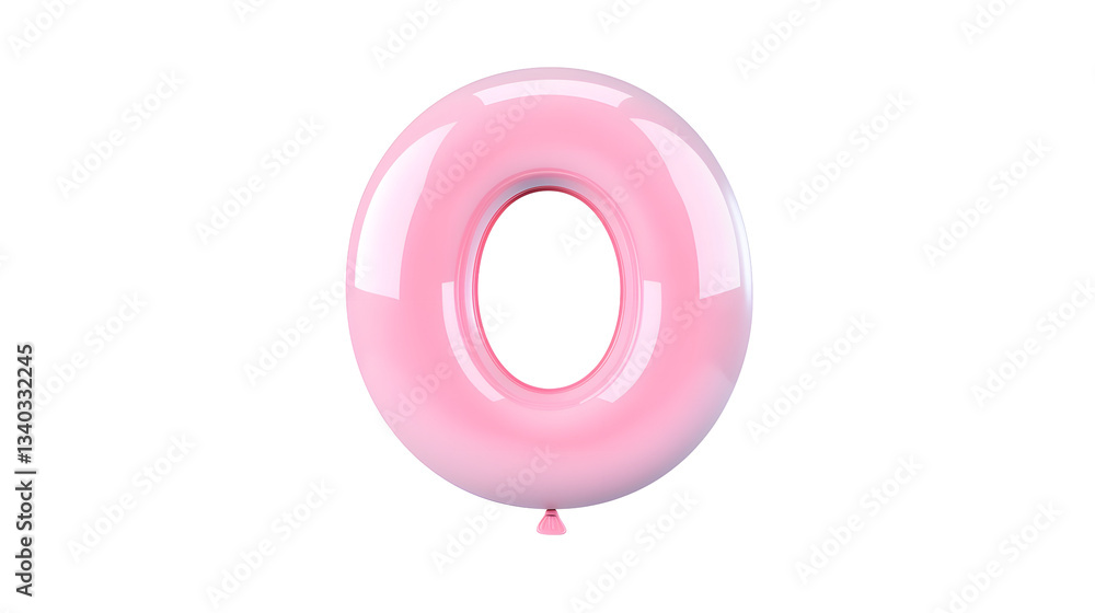 Poster A 3D floating balloon made of shiny metallic pink foil in the shape of the number 0 with a smooth glossy finish and soft lighting against a clean white background