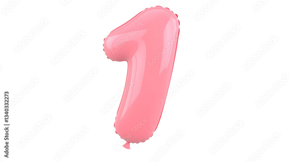 Fototapete a 3d rendering of a vibrant pink number 1 foil balloon with a polished smooth surface and highlights