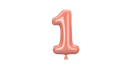 A vibrant and glossy metallic pink number 1 foil balloon floating effortlessly in a simple minimalist studio setting with smooth lighting and reflections