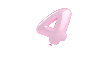 Obraz premium A shiny metallic pink foil balloon in the shape of the number 4 floating against a transparent background with 3D highlights and shadows