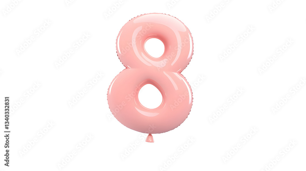 Aufkleber elegant and vibrant shiny pink foil balloon in the shape of the number 8 floating effortlessly again