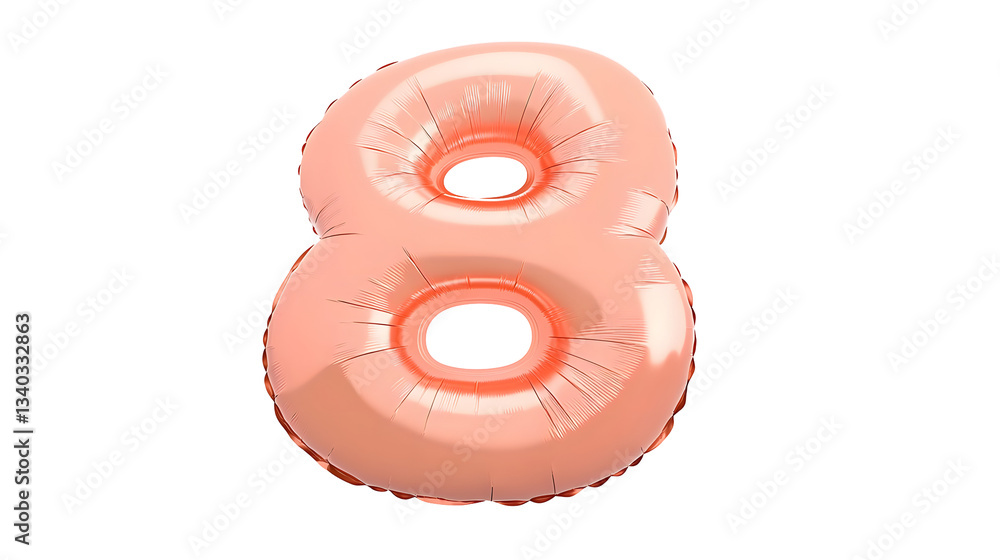 Poster A vibrant inflated pink foil balloon in the shape of the number 8 suspended against a transparent background with soft highlights and shadows creating a 3D effect