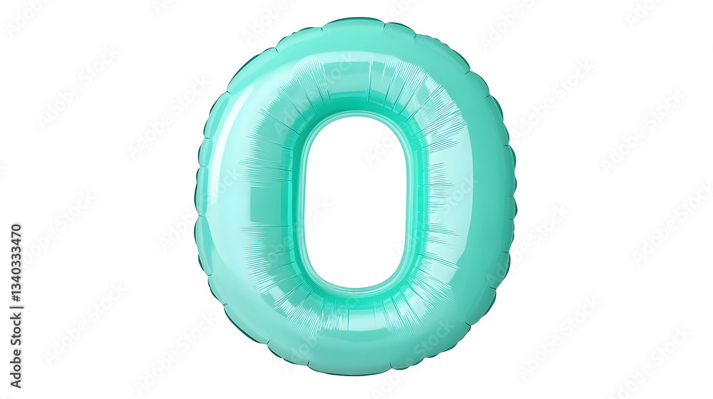 Aufkleber a sleek and shiny teal blue foil balloon in the shape of the number zero with a texture and light re