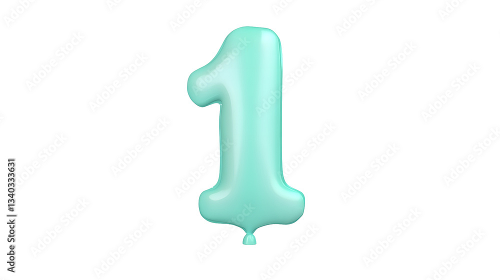 Aufkleber A sleek and shiny blue foil balloon forming the number 1 with texture and light reflections isolated on a transparent background cutout
