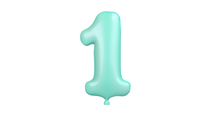 A sleek and shiny blue foil balloon forming the number 1 with texture and light reflections isolated on a transparent background cutout