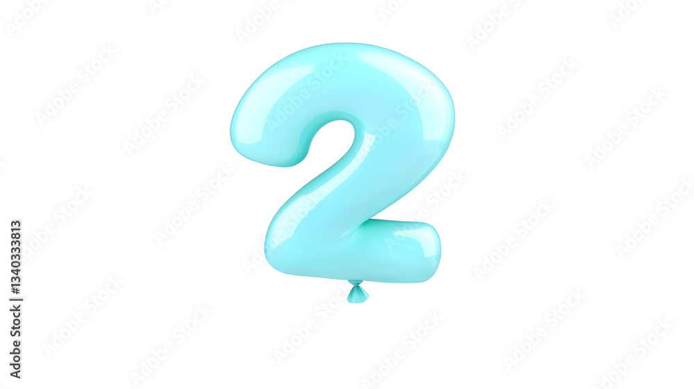 Fototapete beautifully inflated blue foil balloon in the shape of the number 2 with helium filled curves and gl