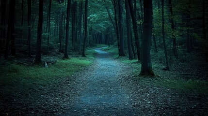 Fototapeta premium Mysterious forest pathway enchanting woodland nature photography serene environment close-up view tranquility