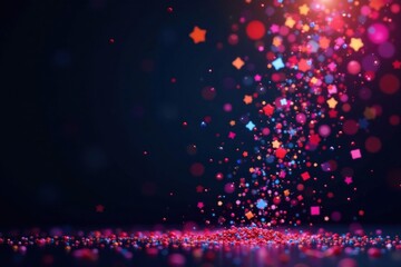 Fototapeta premium Colorful confetti explosion against dark background, vibrant powder, party decoration, celebration