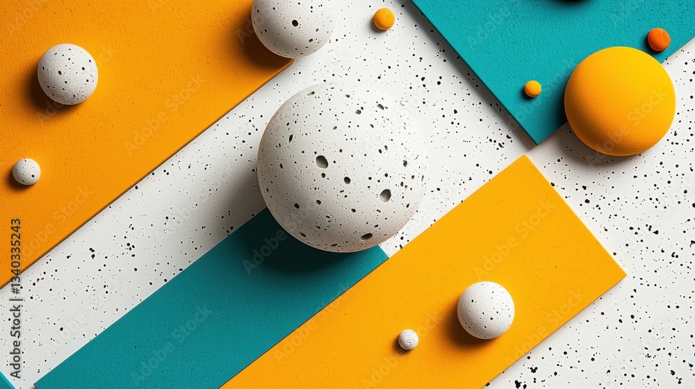 Poster a visually striking abstract composition featuring a dynamic arrangement of geometric shapes includi