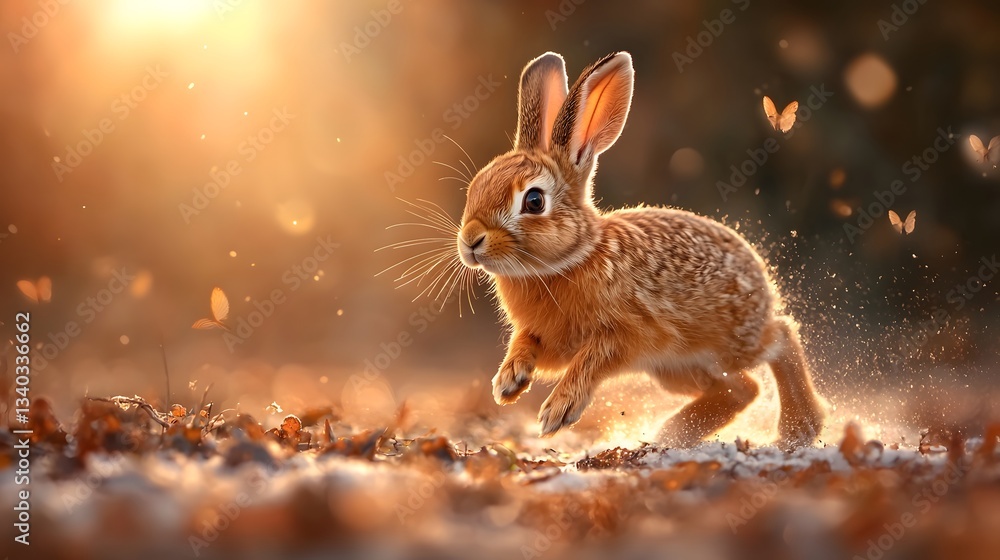 Poster mountain hare bounding across frozen tundra its long ears twitching as it listens for predators in t