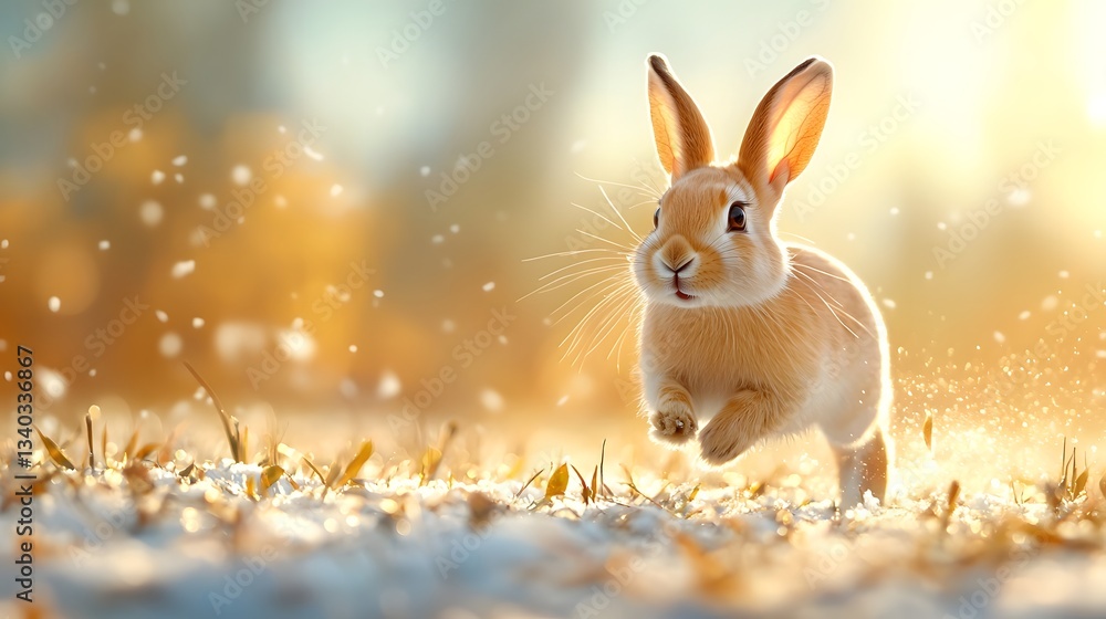 Poster a mountain hare bounding across a frozen tundra its long ears twitching as it listens for predators 