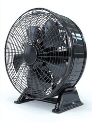 Black Industrial Fan with Metal Grille and Stand for Enhanced Air Circulation in Various Settings