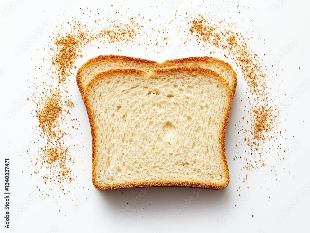 Aufkleber two slices of golden toast with crumbs on a white background conveying freshness and simplicity perf