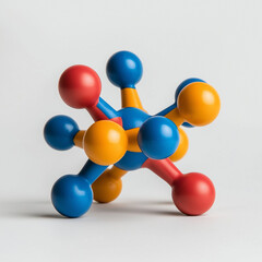 Obraz premium 3D Molecular Model with Red Blue and Yellow Spheres and Colored Rods 