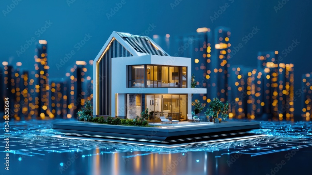 Aufkleber a visually striking modular smart home with adaptive architectural design soaring above a vibrant il
