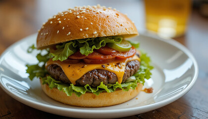 Fresh tasty burger with cheese 