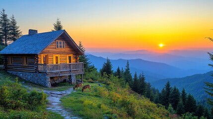 Sunset cabin retreat smoky mountains nature photography scenic landscape tranquil environment