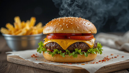 Fresh tasty burger with cheese 