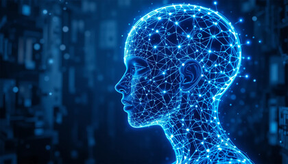 A futuristic digital technology with human face background