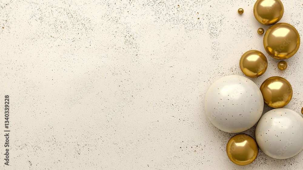 Poster elegant arrangement of white and golden spheres with a muted refined aesthetic on a simple clean bac