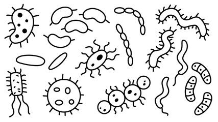Virus, bacteria or microbe outline icons set. Vector illustration