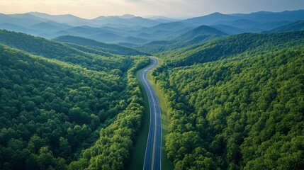 Scenic road journey through lush mountains appalachian region aerial view nature's beauty travel inspiration