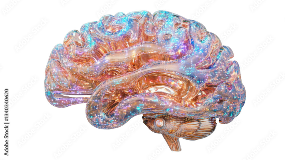 Poster artificial intelligence brain glowing with futuristic technology on transparent background