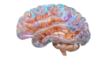 Artificial intelligence brain glowing with futuristic technology on transparent background
