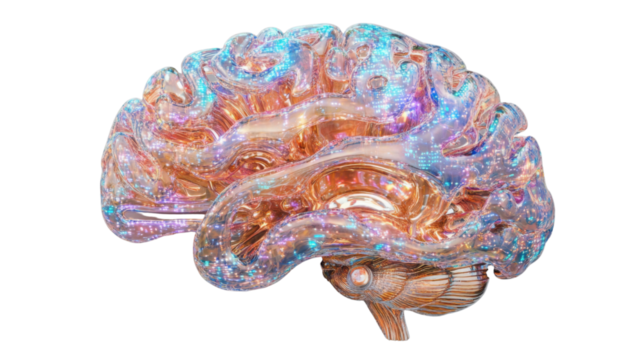 Artificial intelligence brain glowing with futuristic technology on transparent background