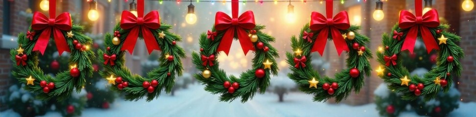 Decorative Wreaths on Hanging Christmas Icons, ornaments, winter