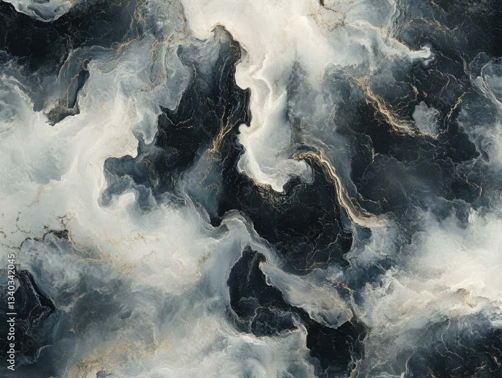 Poster elegant abstract marble texture with swirling patterns of white gray and black with subtle golden ac