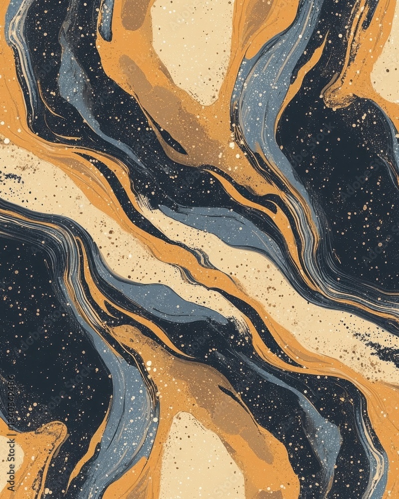 Poster abstract fluid art in earthy tones with swirling patterns and speckled texture creating a dreamy atm