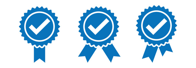 Verified badge icon tick symbol vector approved check mark icon. Set of Verified badge symbol collection. Profile verified badge. Guaranteed signs. Vector. blue Certificate badge Quality certify icon.