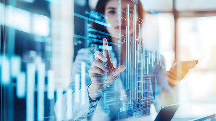 Analyzing data trends in business analytics office environment digital interface professional viewpoint