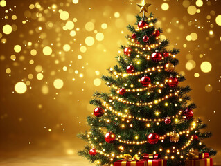 Fototapeta premium Winter scene with a decorated tree, warm holiday spirit.