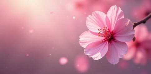 delicate pink sakura petals float gently in soft focus background, nature, spring