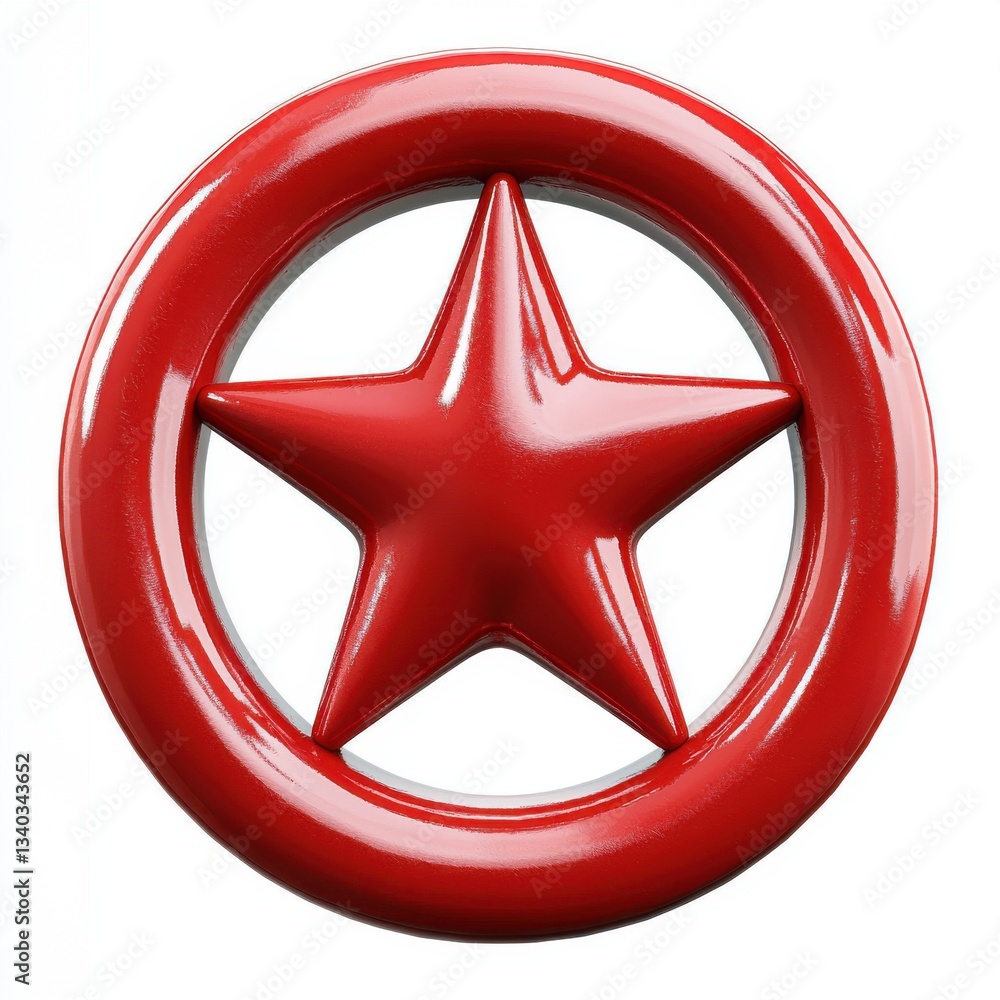 Poster glossy red star inside circle symbolizing strength and unity with vibrant colors and modern design a