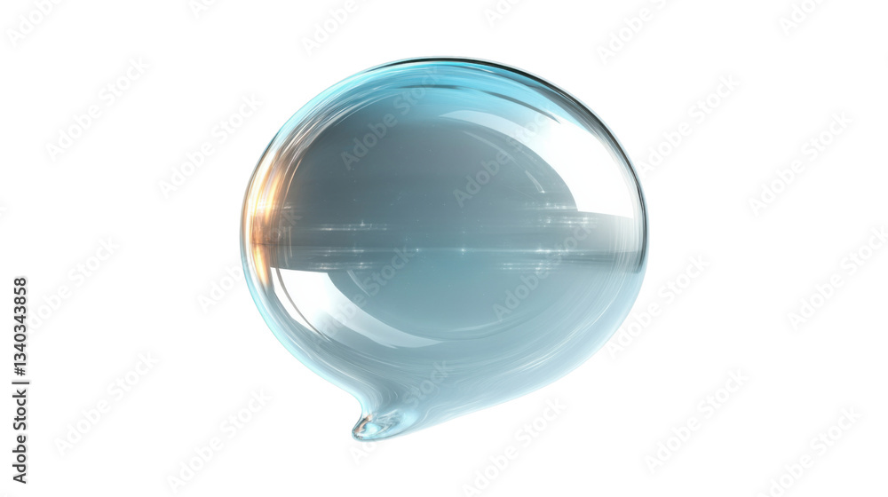 Poster empty transparent glass speech bubble floating on checkered background