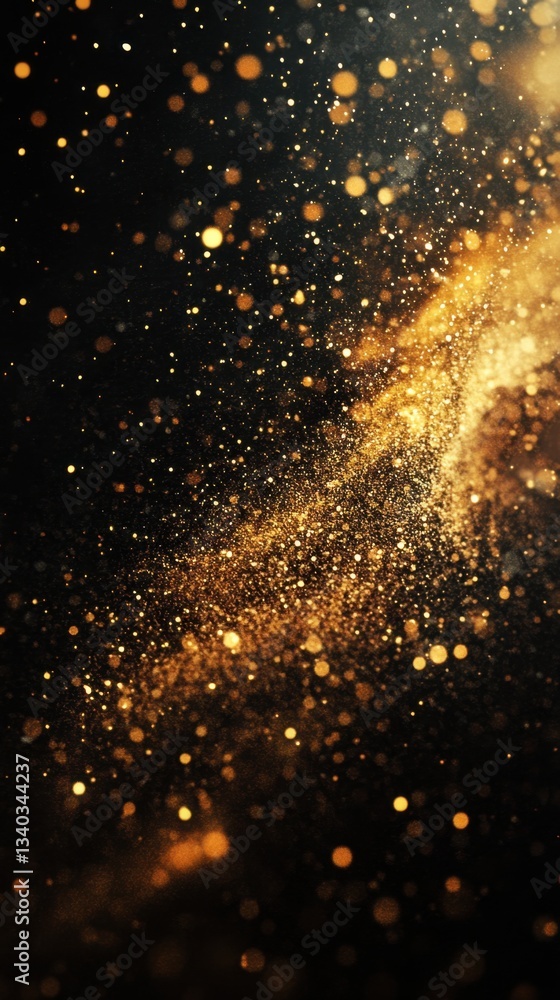 Poster golden particles shimmer on a dark background creating a magical and ethereal atmosphere for festive
