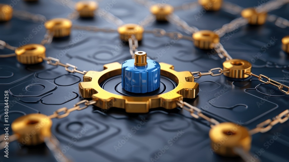 Poster a complex system of interlocking gears and mechanisms representing the efficiency and automation of 