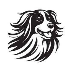 Vector Illustration of a Happy Fluffy Dog – Black and White Mascot Design .