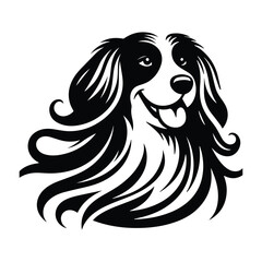 Vector Illustration of a Happy Fluffy Dog – Black and White Mascot Design .