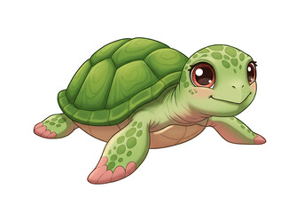 Fototapeta premium Adorable Cartoon Sea Turtle Illustration Green Shell Pink Flippers