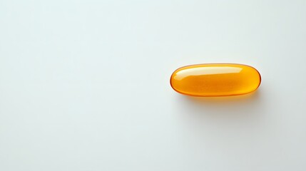 Single golden gel capsule lying against a white background