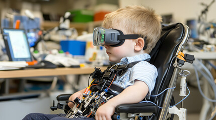 Innovative robotics empowering disabled children in therapy sessions laboratory environment technology close-up perspective