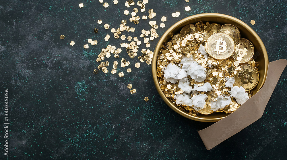 Aufkleber bitcoin treasure trove exploring cryptocurrency wealth in a luxurious setting close-up perspective