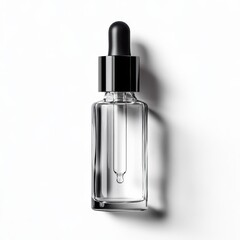 Naklejka premium A transparent glass perfume bottle and blue nail polish, isolated, suggest luxury beauty and fragrance